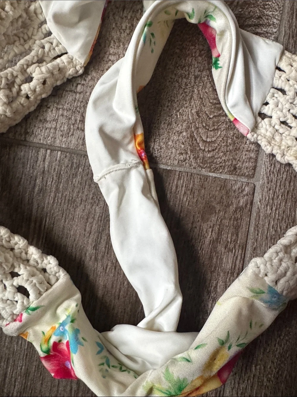 Frankie's Bikinis Cream Floral Crochet-Trim Triangle Bikini